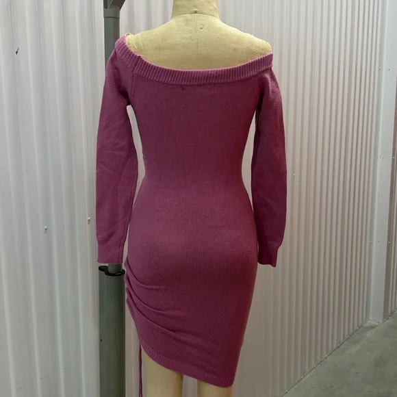 Off Shoulder Pink Knit Dress - Picture 5 of 6